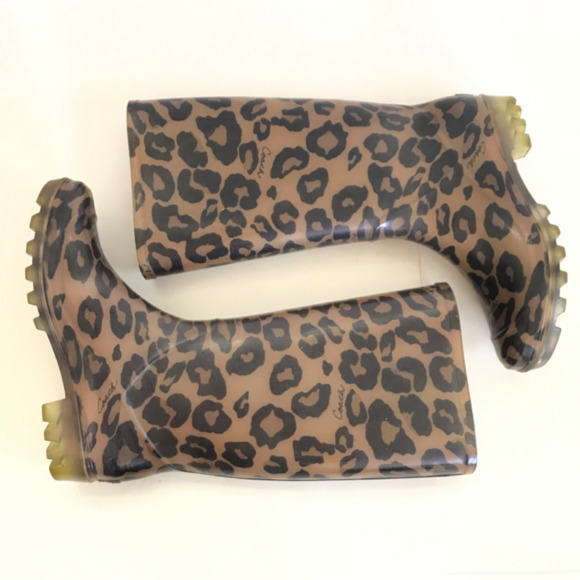 COACH Pixy Leopard Rubber Mid Calf Pull On Rain Boots Women’s Size 6 - Picture 10 of 16
